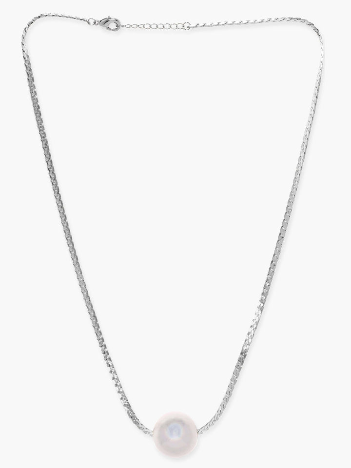 Rubans Silver-Plated Minimalist Single Pearl Pendant Necklace with Sleek Chain Necklace & Chain