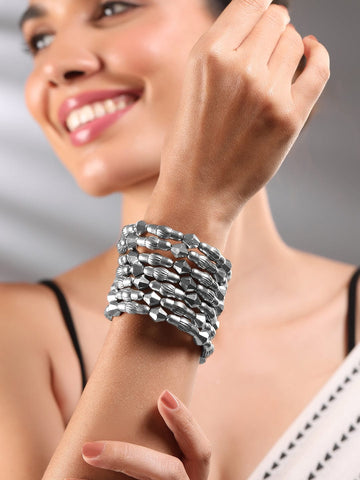 Rubans Silver Plated Multi-Layered Statement Bracelet Bangles & Bracelet
