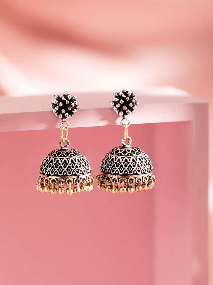 Rubans Silver Plated Oxidised Dual Tone Royal Moroccan Jhumka Earrings Earrings