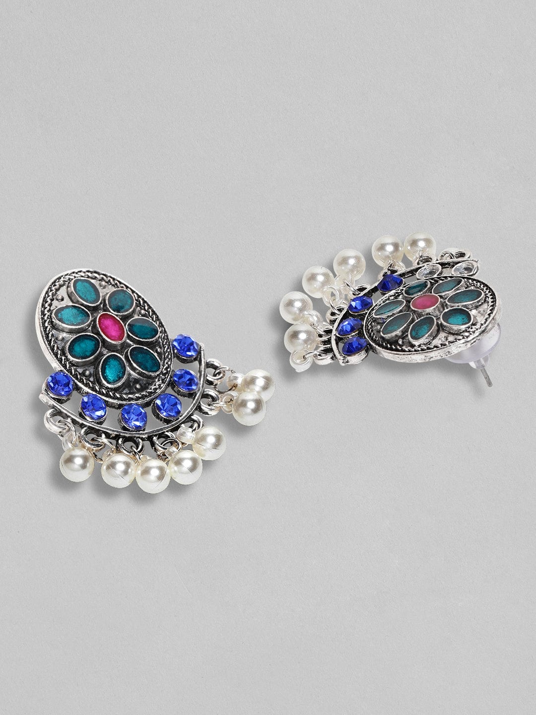 Rubans  Silver Plated Oxidised Handcrafted Color Stone Drop Earrings Earrings