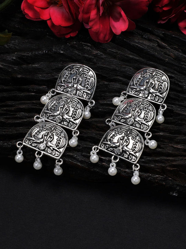 Rubans Silver-Plated Peacock Shaped Drop Earrings Earrings