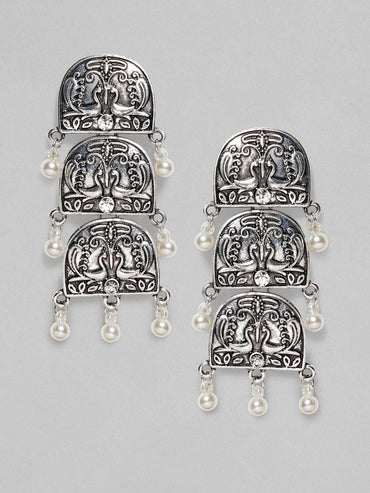Rubans Silver-Plated Peacock Shaped Drop Earrings Earrings