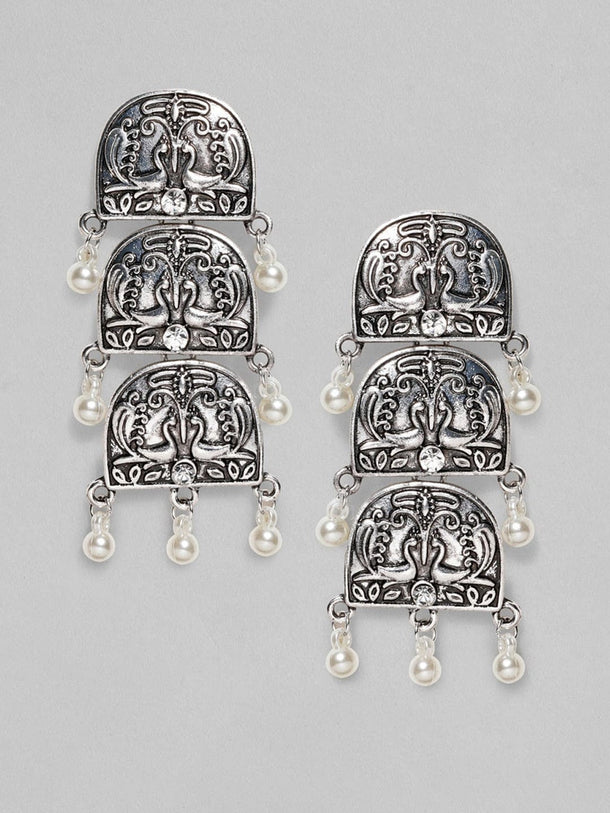 Rubans Silver-Plated Peacock Shaped Drop Earrings Earrings