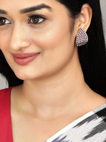 Rubans Silver-Plated Pink Triangular Stud Earrings Studs