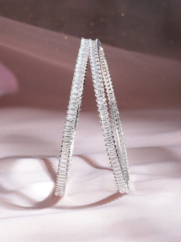 Rubans Silver Plated Set of 2 Zirconia Stone Studded Bangles Bangles & Bracelets