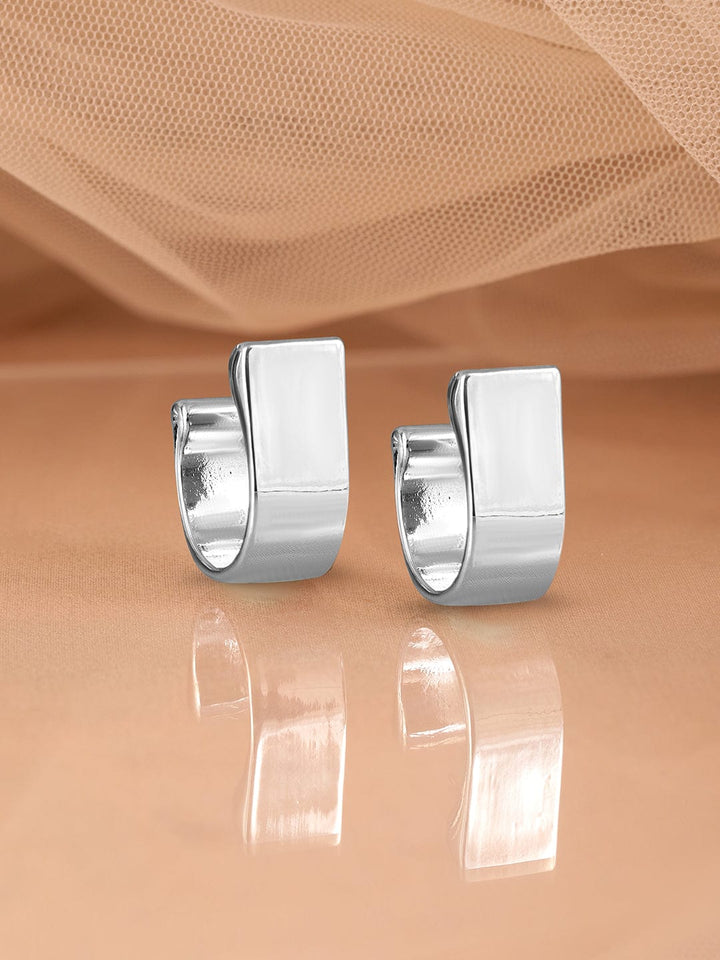 Rubans Silver-Plated Sleek Rectangular Hoop Earrings with Modern Minimalistic Design Earrings