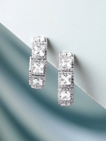 Rubans Silver-Plated Sparkling Cubic Zirconia Studded Circular Hoop Earrings Earrings
