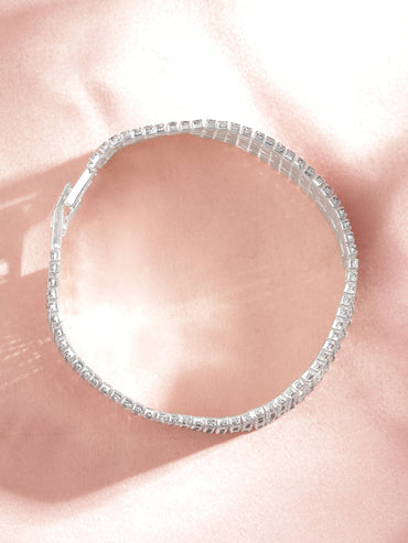 Rubans Silver-Plated Sparkling Cubic Zirconia Studded Wide Bracelet for Elegant Styling Wristwear