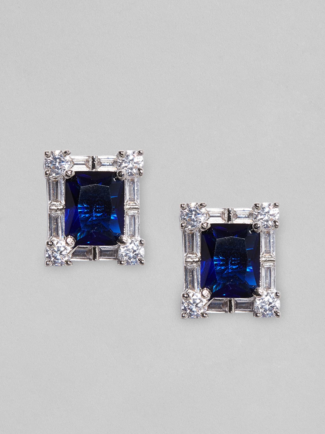 Silver Blue Square Halo Stud Earrings | Classy Women Collection