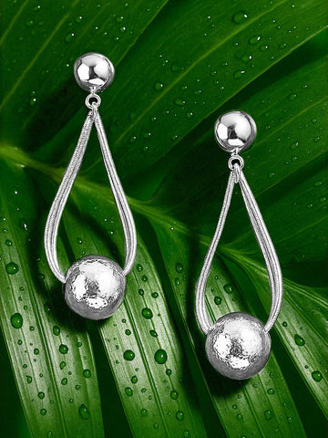 Rubans Silver-Plated Textured Ball and Multi-Strand Dangle Earrings for a Statement Look Earrings
