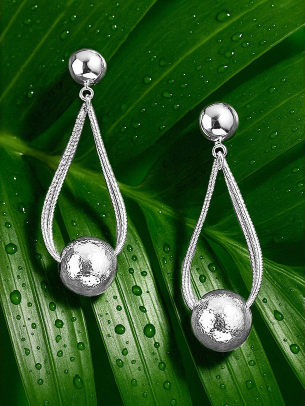 Rubans Silver-Plated Textured Ball and Multi-Strand Dangle Earrings for a Statement Look Earrings
