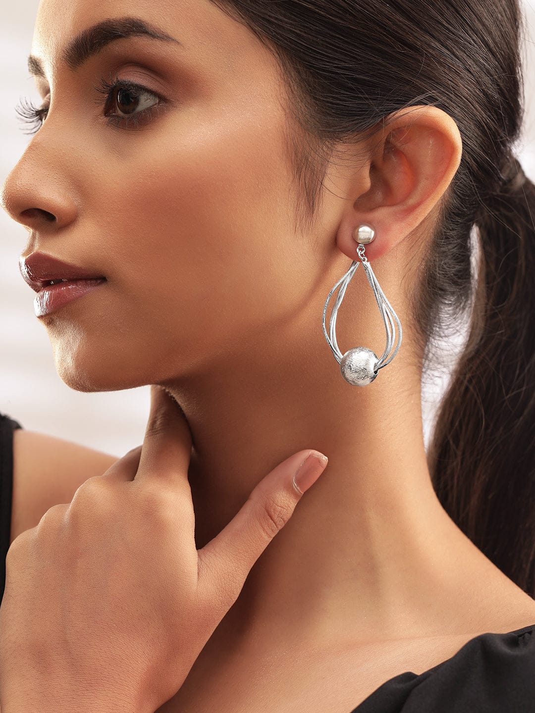 Rubans Silver-Plated Textured Ball and Multi-Strand Dangle Earrings for a Statement Look Earrings