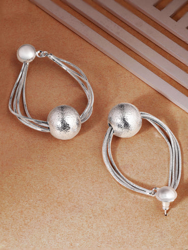 Rubans Silver-Plated Textured Ball and Multi-Strand Dangle Earrings for a Statement Look Earrings