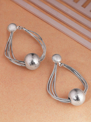 Rubans Silver-Plated Textured Ball and Multi-Strand Dangle Earrings for a Statement Look Earrings