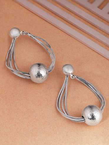 Rubans Silver-Plated Textured Ball and Multi-Strand Dangle Earrings for a Statement Look Earrings