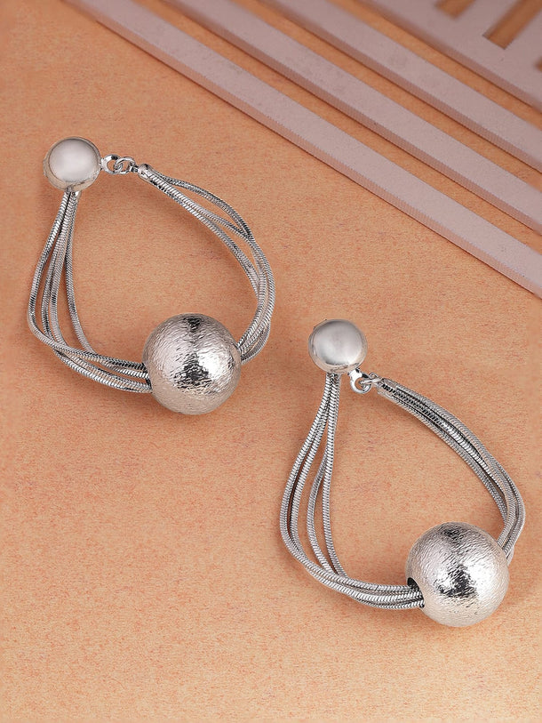 Rubans Silver-Plated Textured Ball and Multi-Strand Dangle Earrings for a Statement Look Earrings