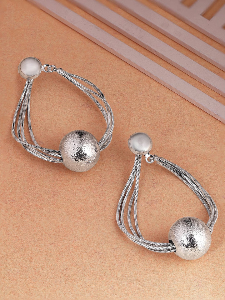 Rubans Silver-Plated Textured Ball and Multi-Strand Dangle Earrings for a Statement Look Earrings