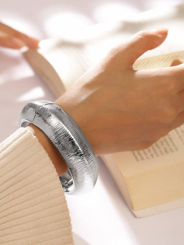 Rubans Silver-Plated Textured Bangle â€“ Bold & Contemporary Statement Jewelry Wristwear