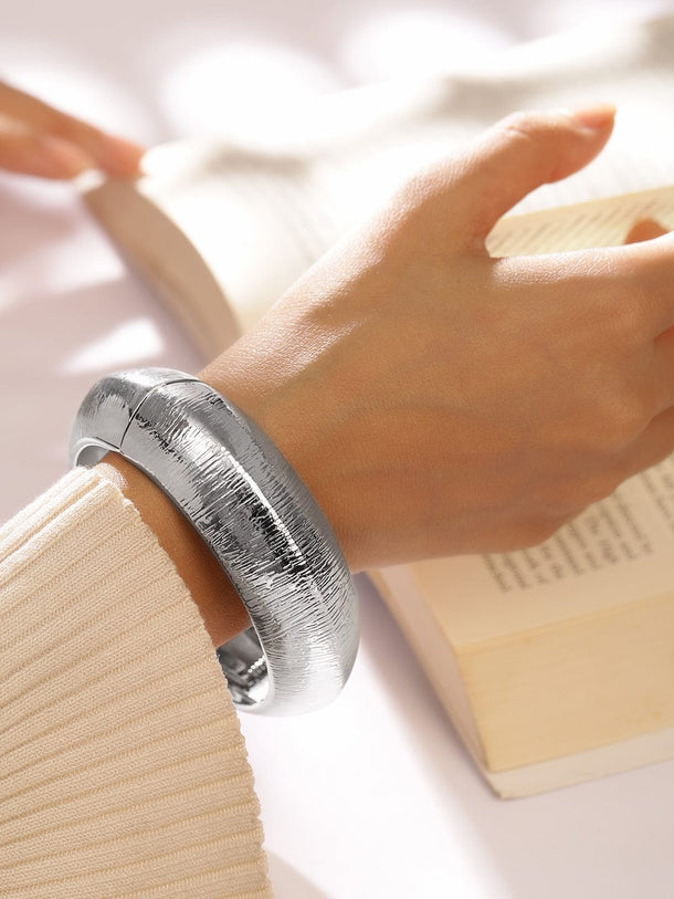 Rubans Silver-Plated Textured Bangle â€“ Bold & Contemporary Statement Jewelry Wristwear