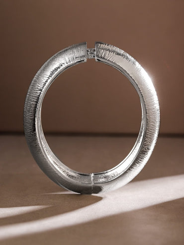 Rubans Silver-Plated Textured Bangle â€“ Bold & Contemporary Statement Jewelry Wristwear