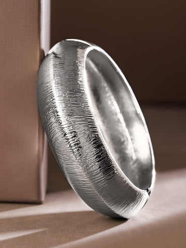 Rubans Silver-Plated Textured Bangle â€“ Bold & Contemporary Statement Jewelry Wristwear