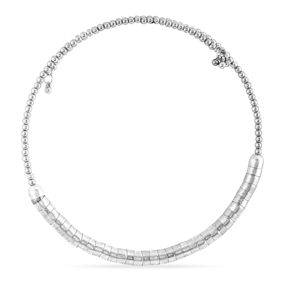 Rubans Silver-Plated Textured Bead Statement Choker Necklace Necklace and Chains