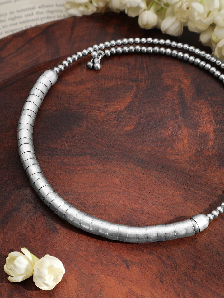 Rubans Silver-Plated Textured Bead Statement Choker Necklace Necklace & Chains