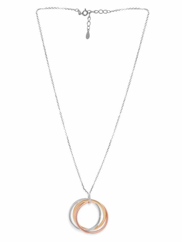 Rubans Silver-Plated Triple Tone Circular Pendant Necklace in Gold, Silver & Copper Tones Necklaces, Chains & necklace