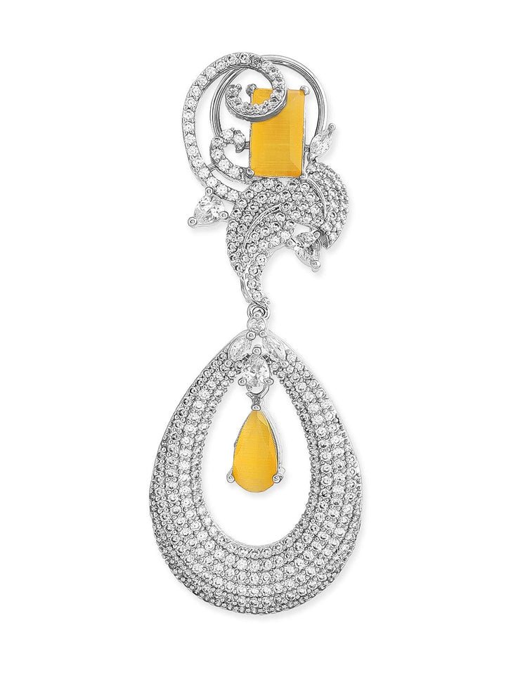 Rubans Silver-Plated White &Yellow AD Drop Earrings Earrings