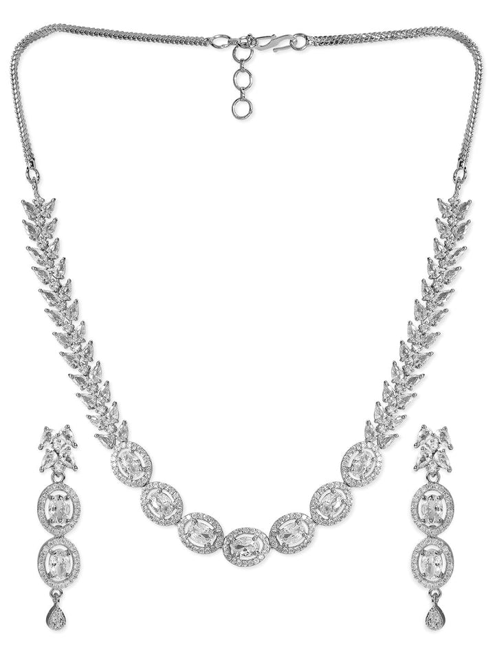 Rubans Silver Plated Zirconia Stone Studded Handcrafted Necklace Set Necklace Set