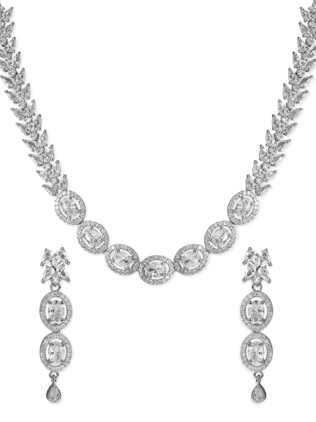 Rubans Silver Plated Zirconia Stone Studded Handcrafted Necklace Set Necklace Set