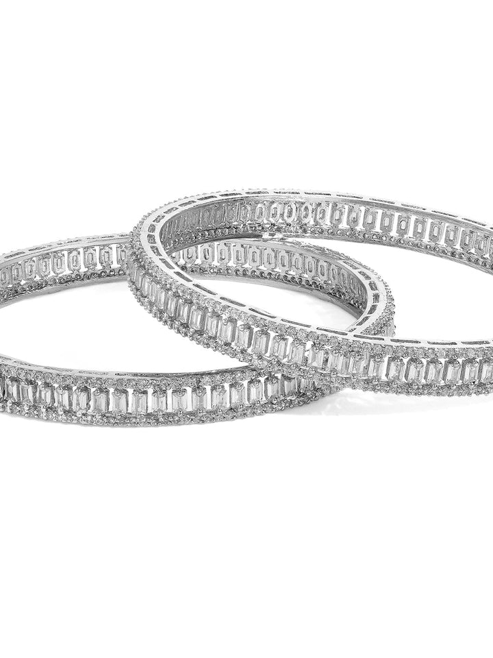 Rubans Silver Plated Zirconia Stone Studded Set of 2 Bangles. Bangles & Bracelets