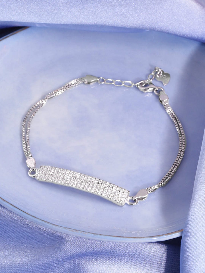 Rubans Silver Rhodium Plated 925 Sterling Silver Pave Zirconia Tag Classic Pull Bracelet Bangles & Bracelets