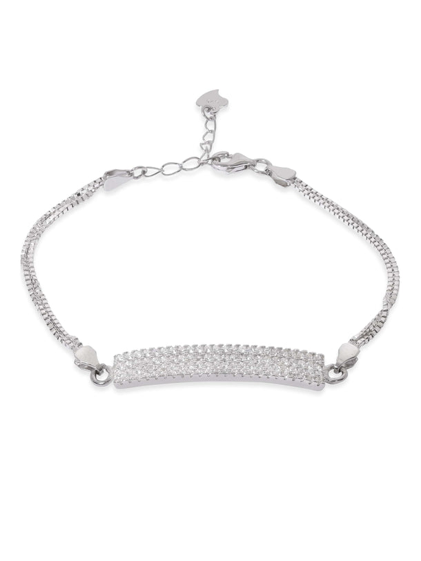 Rubans Silver Rhodium Plated 925 Sterling Silver Pave Zirconia Tag Classic Pull Bracelet Bangles & Bracelets