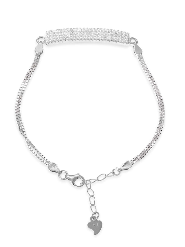 Rubans Silver Rhodium Plated 925 Sterling Silver Pave Zirconia Tag Classic Pull Bracelet Bangles & Bracelets