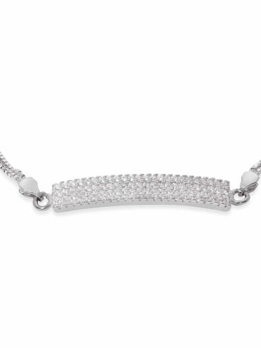 Rubans Silver Rhodium Plated 925 Sterling Silver Pave Zirconia Tag Classic Pull Bracelet Bangles & Bracelets