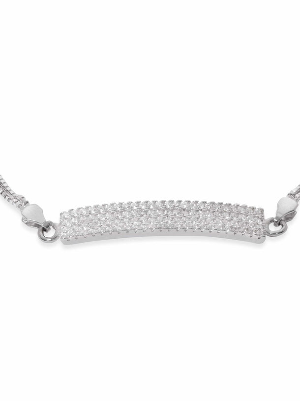 Rubans Silver Rhodium Plated 925 Sterling Silver Pave Zirconia Tag Classic Pull Bracelet Bangles & Bracelets