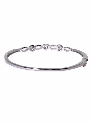 Rubans Silver Rhodium Plated 925 Sterling Silver & Rose Gold Heart Detail Minimal Bracelet Bangles & Bracelets