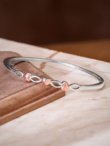 Rubans Silver Rhodium Plated 925 Sterling Silver & Rose Gold Heart Detail Minimal Bracelet Bangles & Bracelets