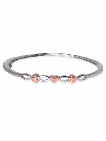 Rubans Silver Rhodium Plated 925 Sterling Silver & Rose Gold Heart Detail Minimal Bracelet Bangles & Bracelets
