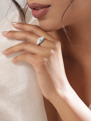 Rubans Silver Rhodium plated Zirconia studded Classic Ring Rings