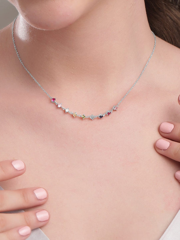 Rubans Silver Silver-Toned  Pink Sterling Silver Rhodium-Plated Handcrafted Chain Necklace