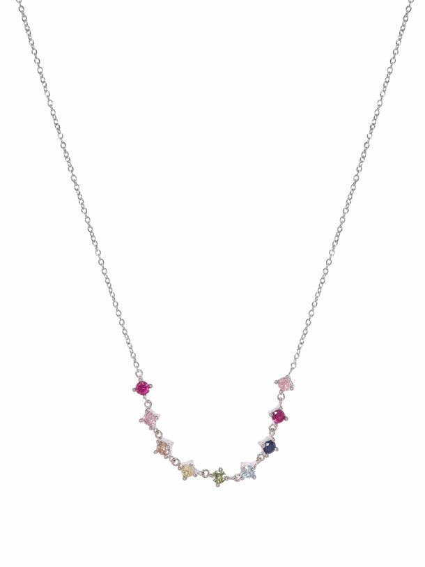 Rubans Silver Silver-Toned  Pink Sterling Silver Rhodium-Plated Handcrafted Chain Necklace