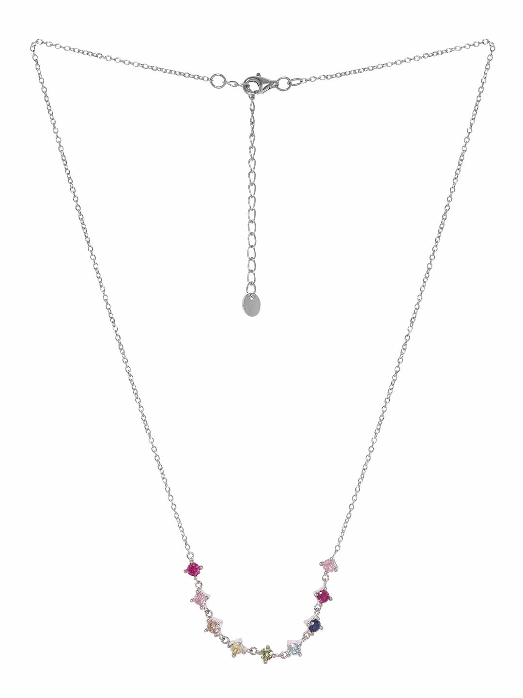 Rubans Silver Silver-Toned  Pink Sterling Silver Rhodium-Plated Handcrafted Chain Necklace