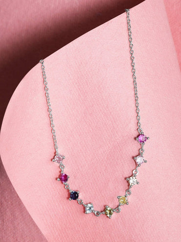 Rubans Silver Silver-Toned  Pink Sterling Silver Rhodium-Plated Handcrafted Chain Necklace