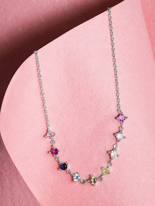 Rubans Silver Silver-Toned  Pink Sterling Silver Rhodium-Plated Handcrafted Chain Necklace