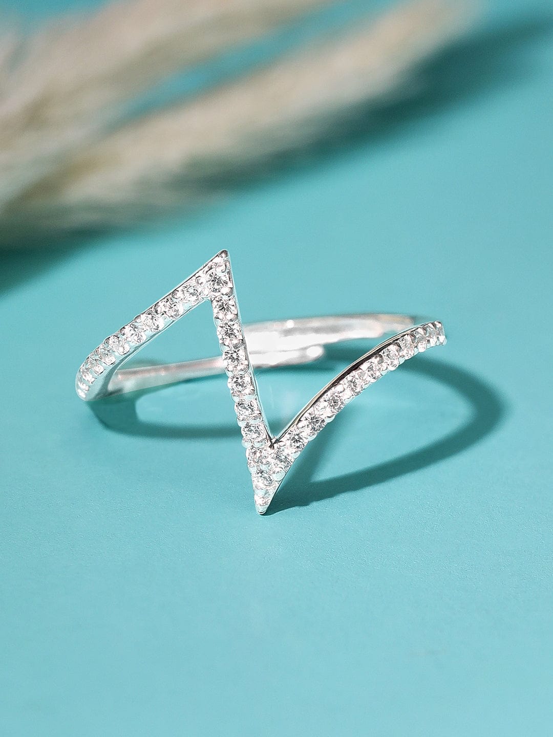 Rubans Silver Stunning Silver Tone Zirconia Adjustable Ring Rings