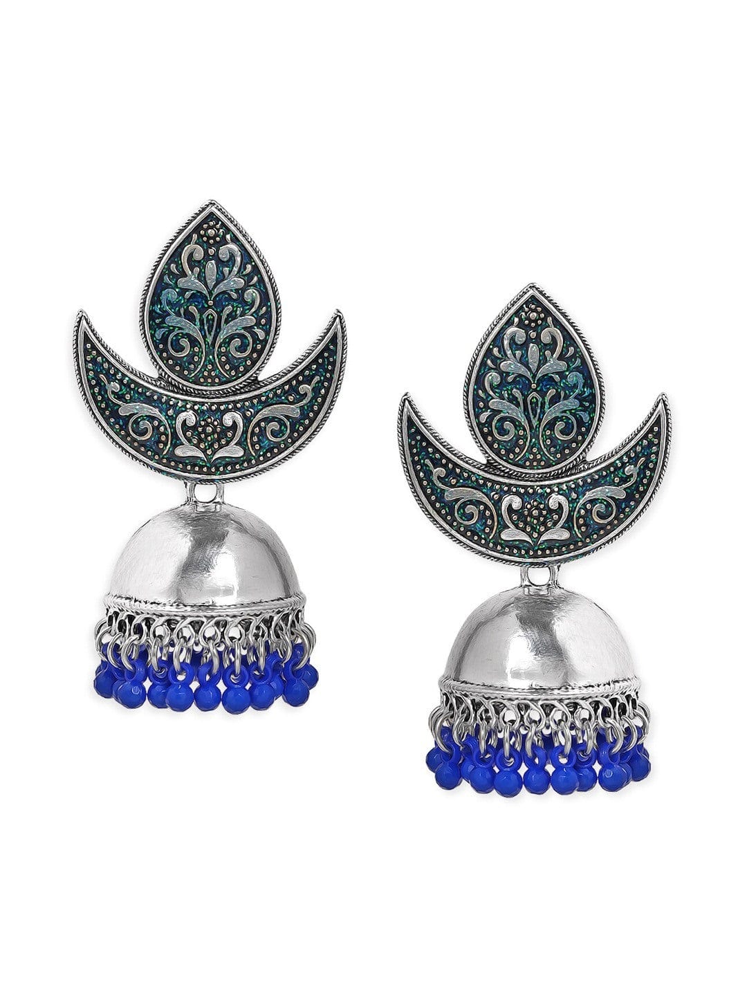 Rubans Silver-Toned Classic Oxidised Jhumkas Earrings Earrings