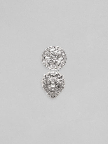 Rubans Silver Toned Coin & Lion Statement Dangle Earrings Earrings