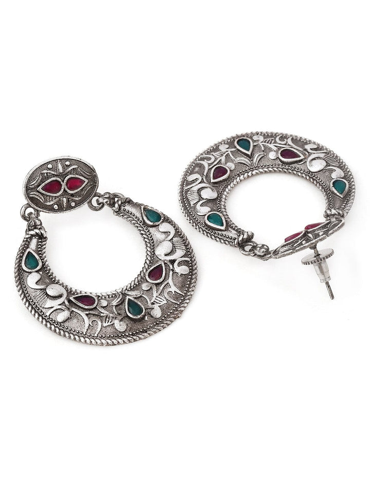 Rubans Silver-Toned Crescent Shaped Oxidised Chandbalis Chandbali